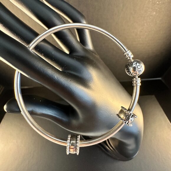 ✨ Sterling Silver Pandora Charm Bracelet – Classic Barrel Clasp w/ Two Spacers - Picture 2 of 3